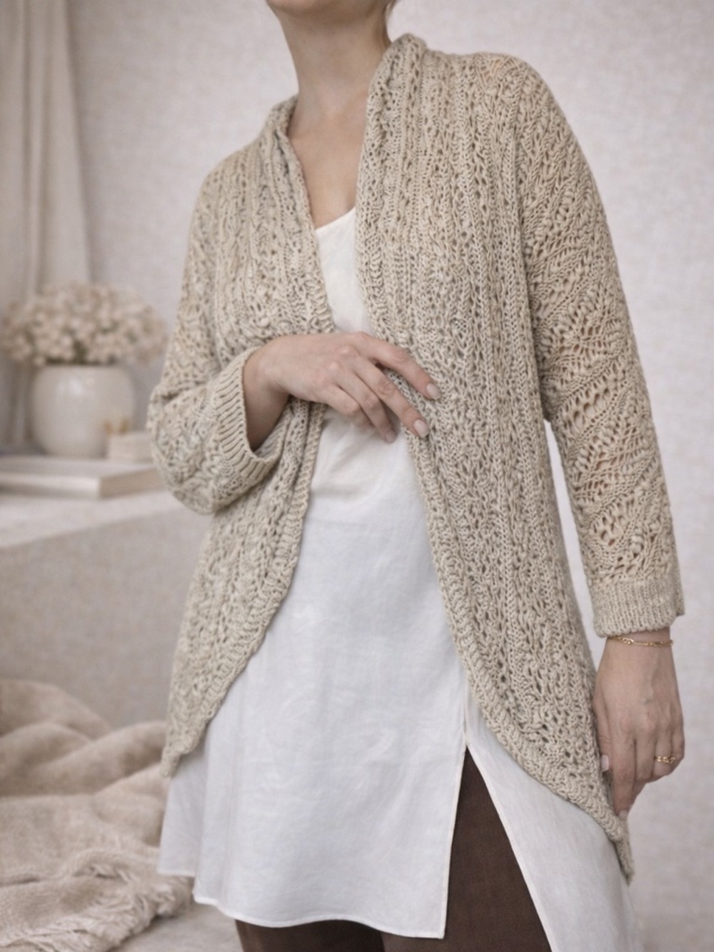 Dana Buchman Beige Knit Cardigan Open Front Lightweight Sweater Size 3X